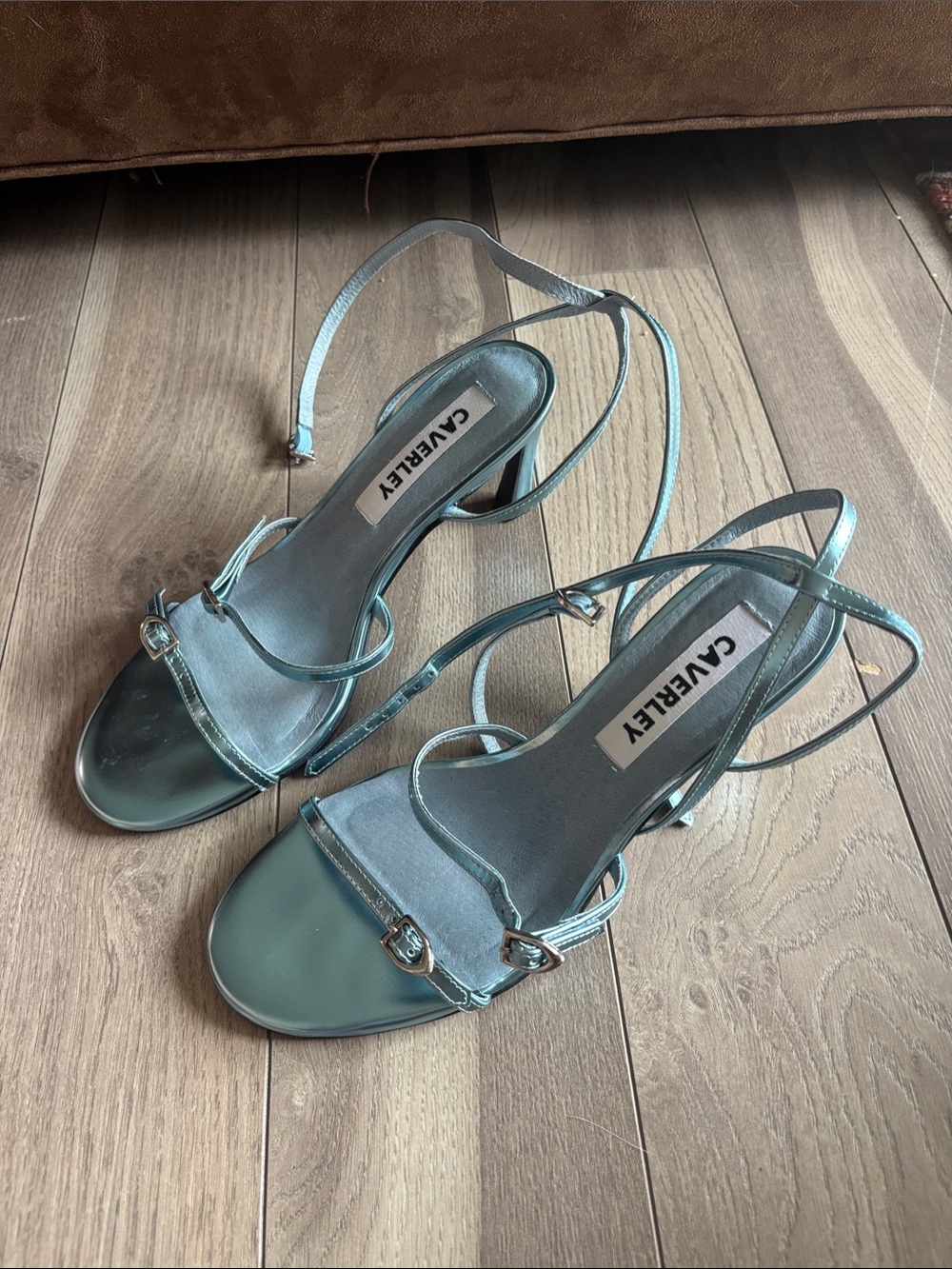 Caverley Metallic Teal Strappy Block Heel Sandals